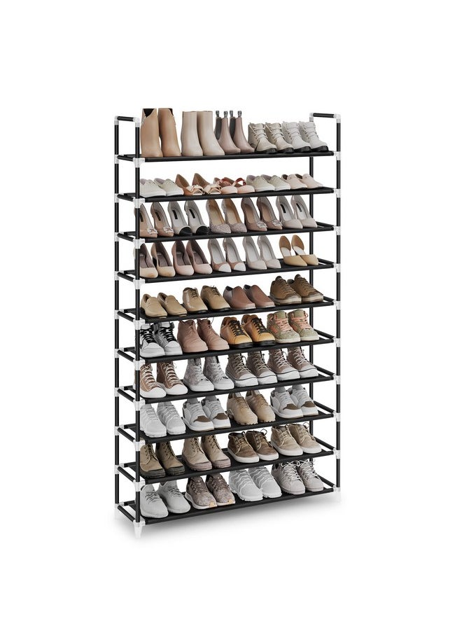 SONGMICS SONGMICS 10-Tier Shoe Rack, Shoe Storage for Hallway Closet, Slim and Space-Saving, Metal Frame, Non-Woven Fabric Shelves, Black ULSH11H  - Image 1