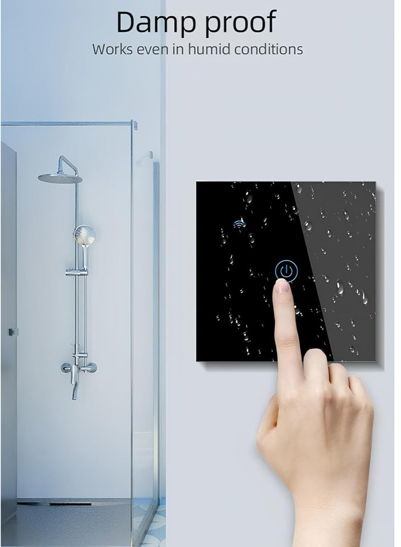 Imteaz WiFi Smart Wall Light Switch No Neutral Wire Required No Hub Compatible with Google Home Alexa Touch and App Remote Control Timing Function Voice Control Black 1 Gang for Home Use - Image 2