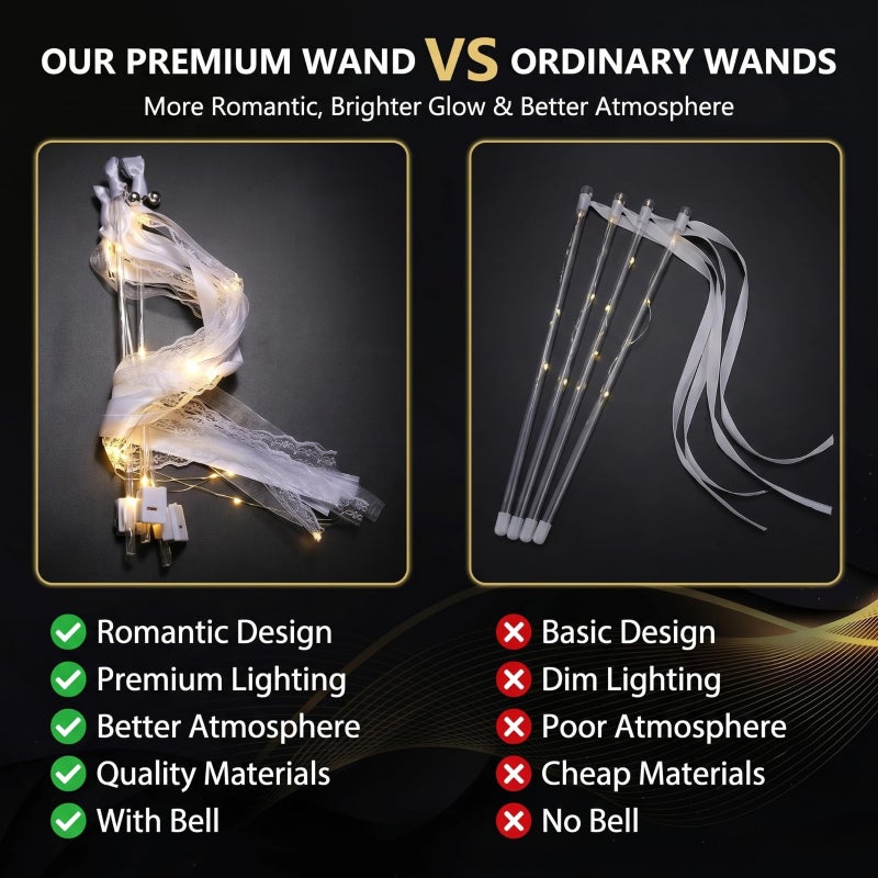LED Wedding Cane: Champagne 1PC High Density Satin Polyester Fiber - Silent Bell Design LED Bridal Wand for Wedding Festive Event Party Decoration - Image 5