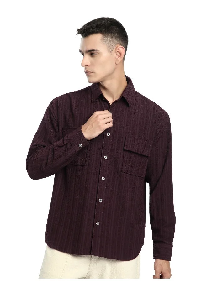 Beyoung French Wine Structured Stripe Shirt