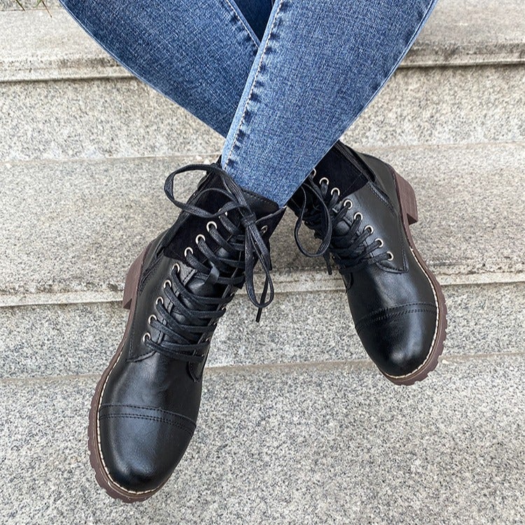 2023 Wish Belt Buckle Plus Size 40-43 Stitching Lace-Up Suede Women'S Martin Boots - Image 4
