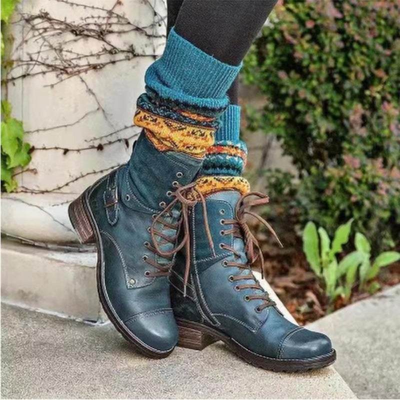 2023 Wish Belt Buckle Plus Size 40-43 Stitching Lace-Up Suede Women'S Martin Boots - Image 2