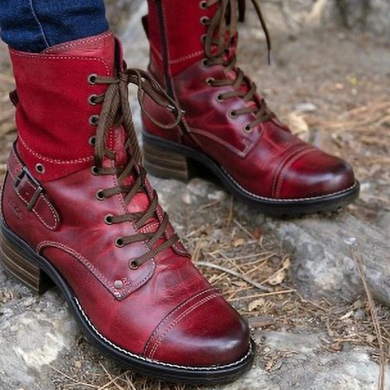2023 Wish Belt Buckle Plus Size 40-43 Stitching Lace-Up Suede Women'S Martin Boots - Image 5