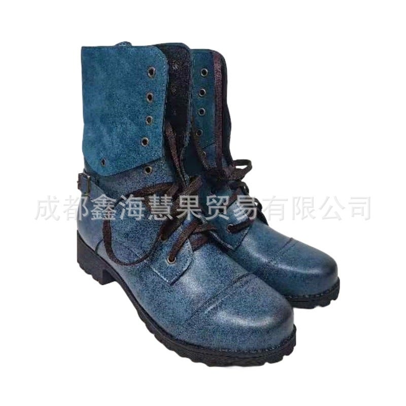 2023 Wish Belt Buckle Plus Size 40-43 Stitching Lace-Up Suede Women'S Martin Boots - Image 1