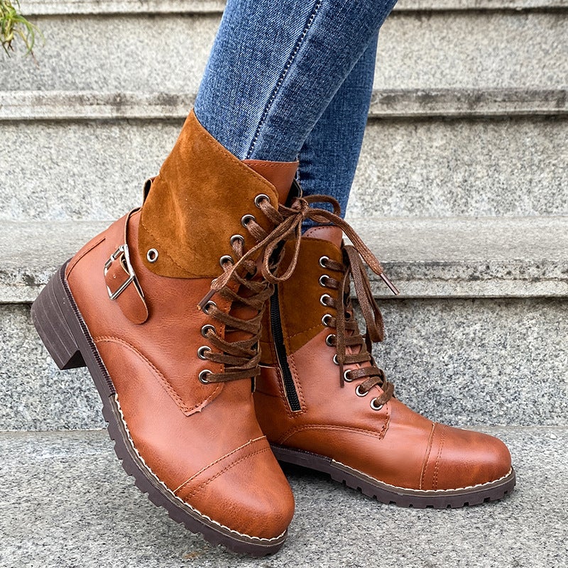 2023 Wish Belt Buckle Plus Size 40-43 Stitching Lace-Up Suede Women'S Martin Boots - Image 3
