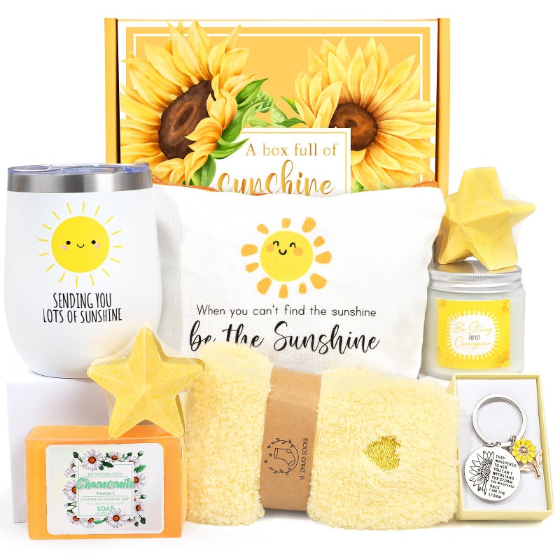 Suhctuptx Get Well Soon Gift Baskets for Women, 9pcs Care Package for Women, After Surgery Recovery Gifts, Feel Better Set Thinking Of You - Sending You Hug Sunshine Box for Sick Friend - Image 1