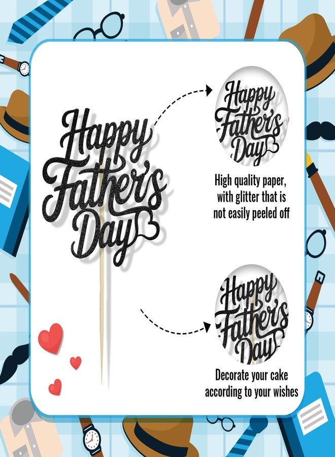 wuhuzsm Happy Father's Day Cake Topper, Best Dad Ever Happy Birthday Cake Decoration, Gold Glitter Handmade Cardstock Topper for Dad's Birthday & Father's Day Party Supplies(Black) - Image 3