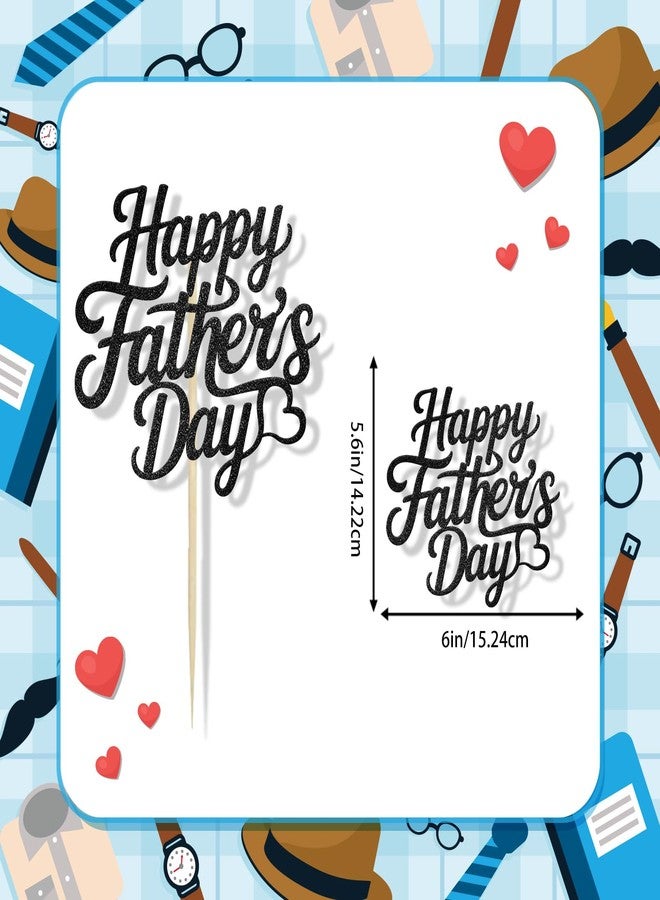 wuhuzsm Happy Father's Day Cake Topper, Best Dad Ever Happy Birthday Cake Decoration, Gold Glitter Handmade Cardstock Topper for Dad's Birthday & Father's Day Party Supplies(Black) - Image 2