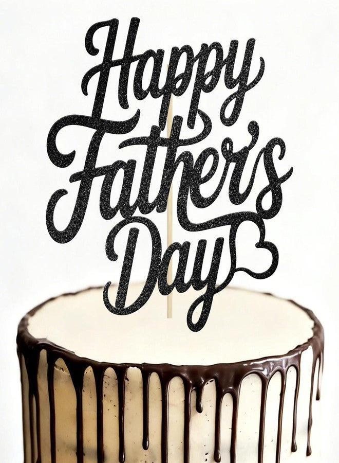 wuhuzsm Happy Father's Day Cake Topper, Best Dad Ever Happy Birthday Cake Decoration, Gold Glitter Handmade Cardstock Topper for Dad's Birthday & Father's Day Party Supplies(Black) - Image 1