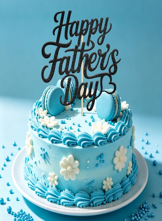 wuhuzsm Happy Father's Day Cake Topper, Best Dad Ever Happy Birthday Cake Decoration, Gold Glitter Handmade Cardstock Topper for Dad's Birthday & Father's Day Party Supplies(Black) - Image 4