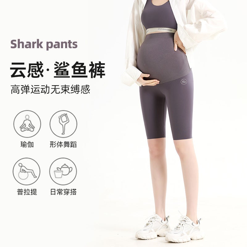 Maternity Pants Five Points Summer Wholesale Cloud Sense Amino Acid Sharkskin Pregnant Womens Abdominal Pants Barbie Pants Pregnant Womens Leggings Light gray  - Image 4