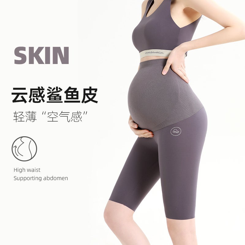 Maternity Pants Five Points Summer Wholesale Cloud Sense Amino Acid Sharkskin Pregnant Womens Abdominal Pants Barbie Pants Pregnant Womens Leggings Light gray  - Image 2