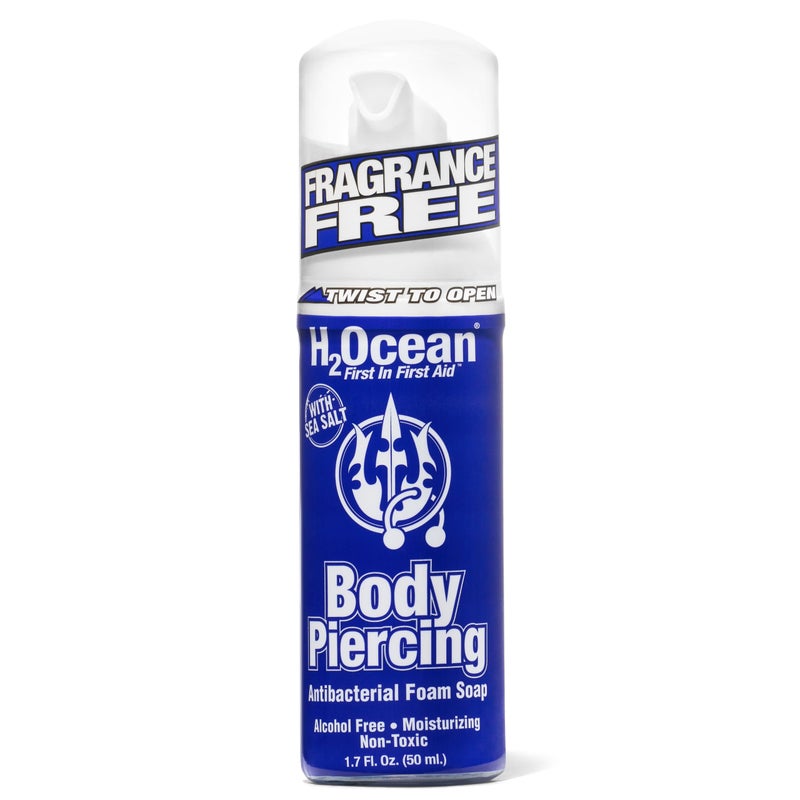 H2Ocean H2Ocean Body Piercing Foam Soap  Organic Sea Salt Piercing Aftercare with Aloe Vera AlcoholFree Unscented Vegan  Gentle Cleansing Tattoo and Piercing Soap for Healing  Moisturizing  17oz