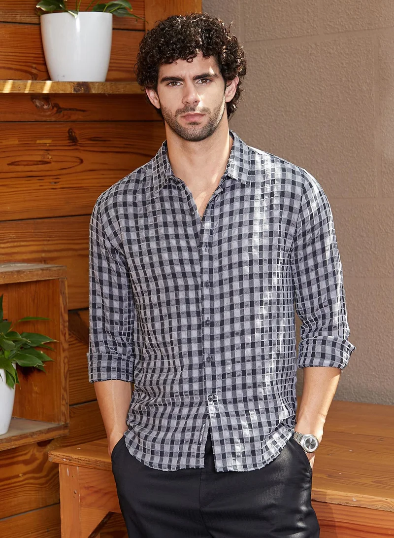 Campus Sutra Men's Charcoal Grey Glen Check Shirt