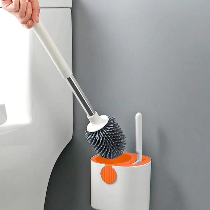 AASTIK TOILET BRUSH WITH HOLDER 2 IN 1DIFFERENT SILICONE WESTERN AND INDIAN TOILET WITH ADHESIVE WALL MOUNT EASY CLEAN COMFORTABLE GRIP DOUBLE BRUSH COMBO SET DOUBLE BRUSH MULTICOLOR