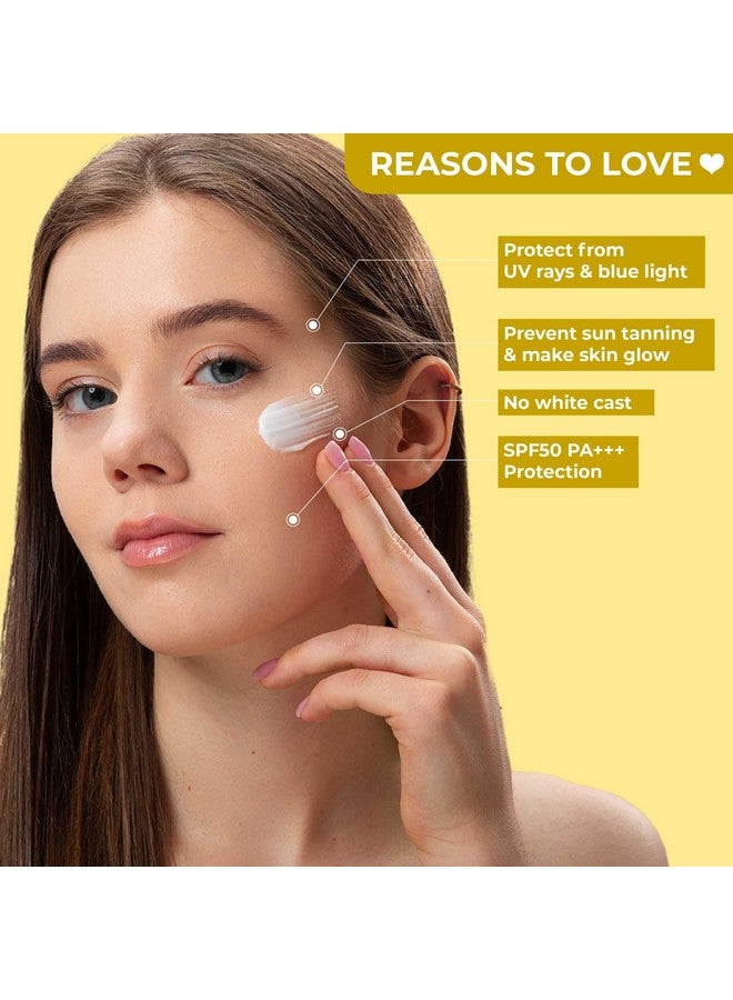 SOKU Sun Protection Daily Glow Sunscreen SPF 50 for All Skin Types | PA++++ with Alpha Arbutin, Turmeric and Orange Extract | For Men & Women | UVA & UVB Filters | No White Cast, Non Greasy (50ml) - Image 2