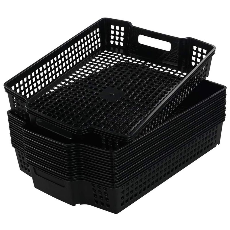Anbers Black Plastic Storage Baskets Stackable Office Organizer Trays 6 Packs
