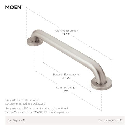 Moen R8924W Bathroom Safety 24-Inch Grab Bar with Concealed Screws, Glacier White - Image 2