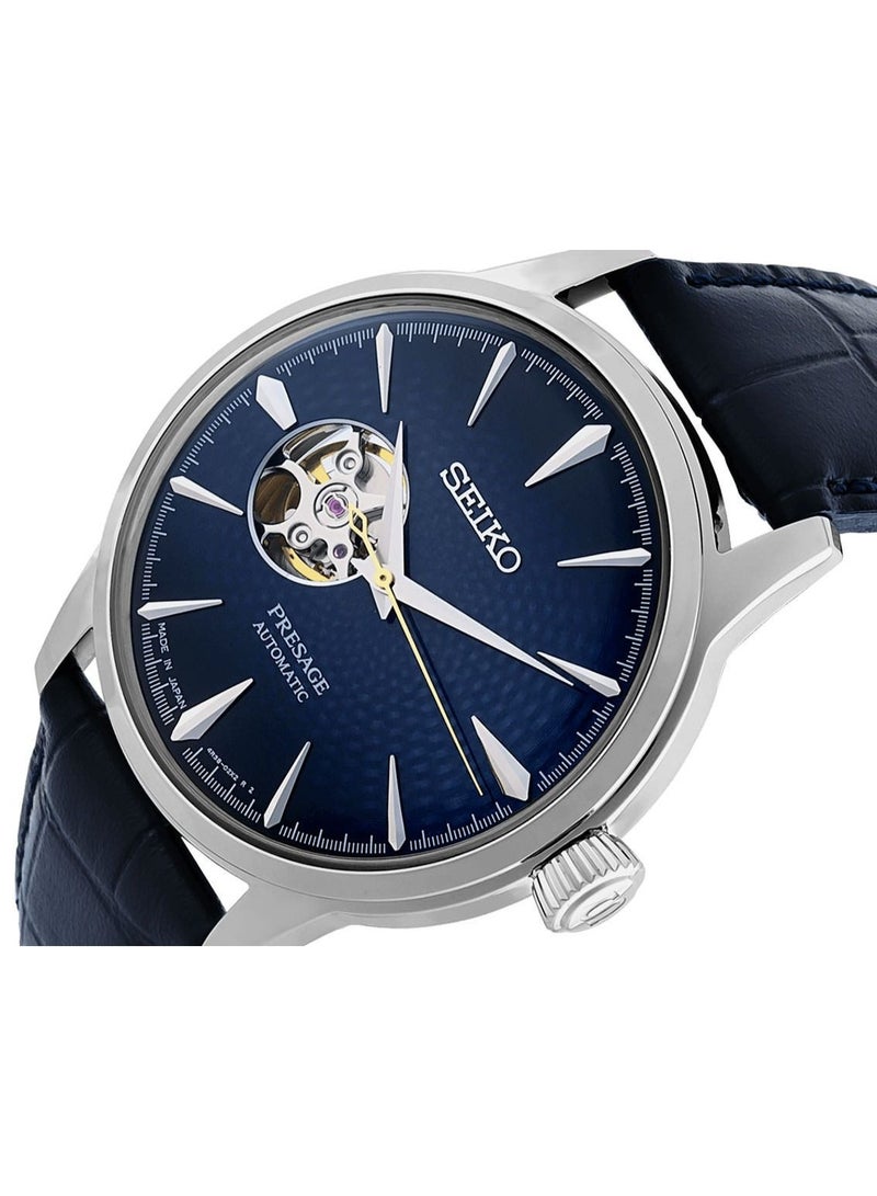 Seiko ساعة أوتوماتيكية بريسايج SSA405، 40.5 مم، قرص أزرق مفتوح القلب، علبة من الفولاذ المقاوم للصدأ، حزام جلدي، مقاومة للماء حتى 50 م - Image 3