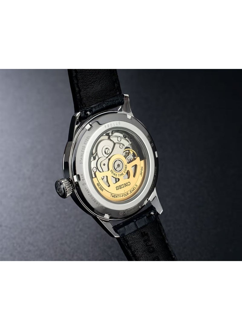 Seiko ساعة أوتوماتيكية بريسايج SSA405، 40.5 مم، قرص أزرق مفتوح القلب، علبة من الفولاذ المقاوم للصدأ، حزام جلدي، مقاومة للماء حتى 50 م - Image 5