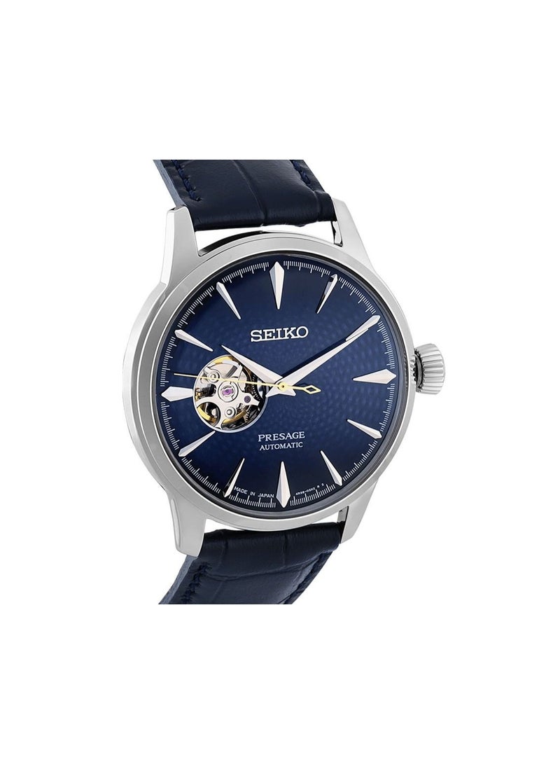 Seiko ساعة أوتوماتيكية بريسايج SSA405، 40.5 مم، قرص أزرق مفتوح القلب، علبة من الفولاذ المقاوم للصدأ، حزام جلدي، مقاومة للماء حتى 50 م - Image 4