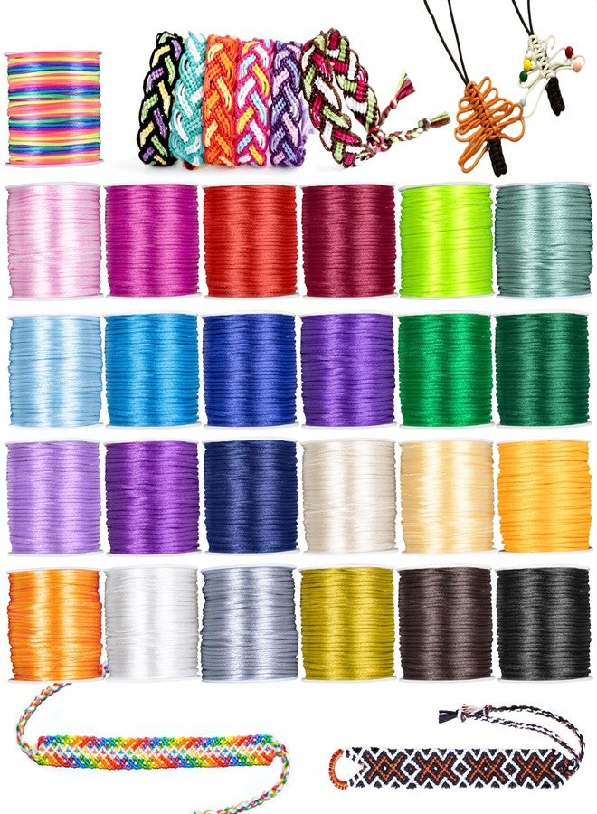HTVRONT Nylon String for Bracelets, 25 Bright Color Shiny Nylon Cord, 1.5 mm Strong HTVRONT Satin Silk Cord for Kumihimo, Necklaces, Keychains Lanyards, Knotting, Beading, Macrame, Jewelry Making - Image 1