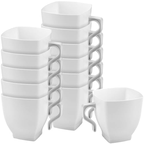 kaya White Square Plastic Mini Coffee Tea Cups 2 oz Pack of 12 Elegant Convenient Design Ideal for Celebrations Gatherings and Everyday Dining - Image 1