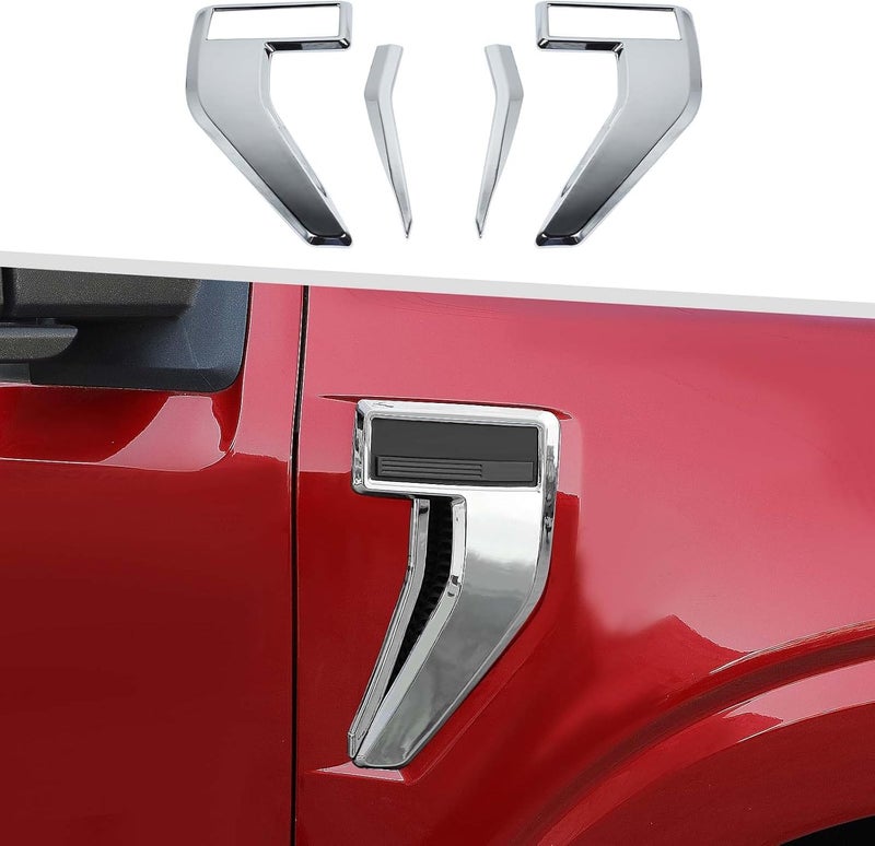 Jimen Fit for Ford F150 2021-2024, 4PCS Fender Side Vent Badge Emblem Cover Trim (Chrome) - Image 1