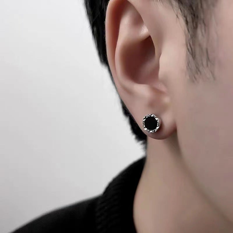 High-End Trendy Mens Earrings C423 car flower pure black 