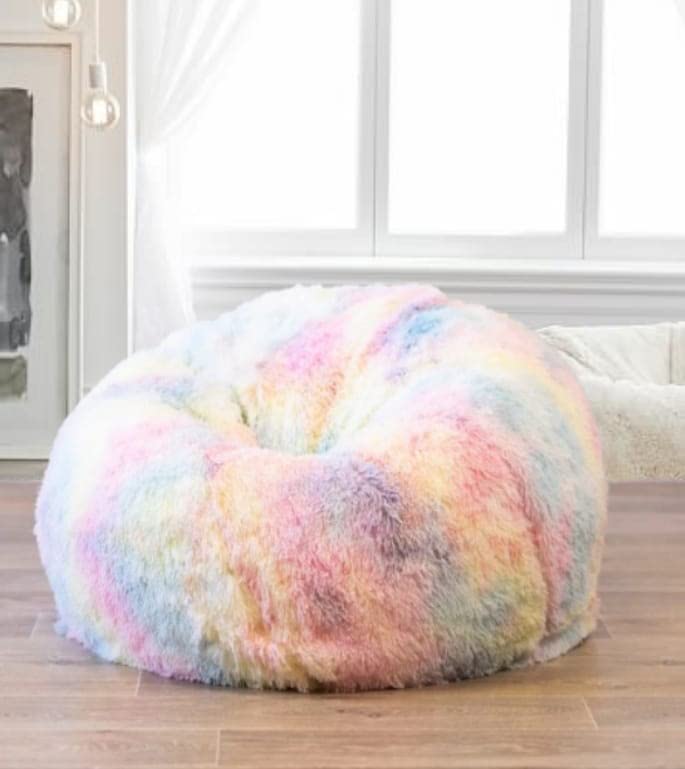 Bhailu Art New Tie Dye Rainbow Design Furry Bean Bag Chair Premium and Luxurious Fur Bean Bag Without Beans Only Cover XXXL Multicolour - Image 1