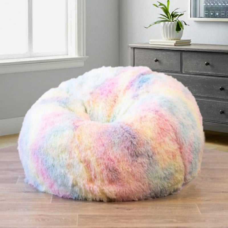 Bhailu Art New Tie Dye Rainbow Design Furry Bean Bag Chair Premium and Luxurious Fur Bean Bag Without Beans Only Cover XXXL Multicolour - Image 2