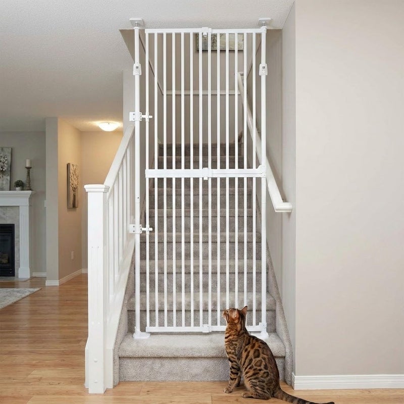 unipaws 75" High Extra Tall Cat Gate, Auto Closing and No Drilling Safety Gate for Doorway Hallway Stairs, Cat Dog Proof, Fit for 21"-34" Wide Opening, Indoor Use, White - Image 2