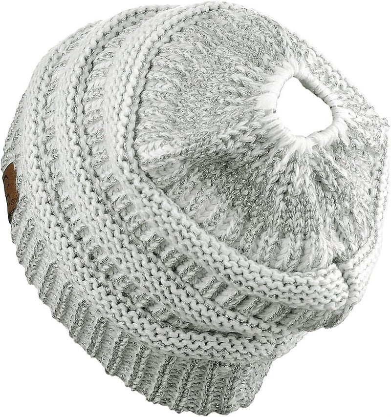 Cc Exclusives Soft Stretch Cable Knit Messy Bun Ponytail Beanie Winter Hat for Women (MB-20A) - Image 3