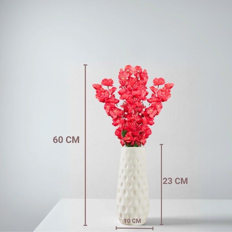 Go Hooked باقة زهور صناعية مع مزهرية بلاستيكية بيضاء ذات قوام | زهور مزيفة زهور زخرفية لتزيين المنزل والمكتب (زهور حمراء مع مزهرية) - Image 5