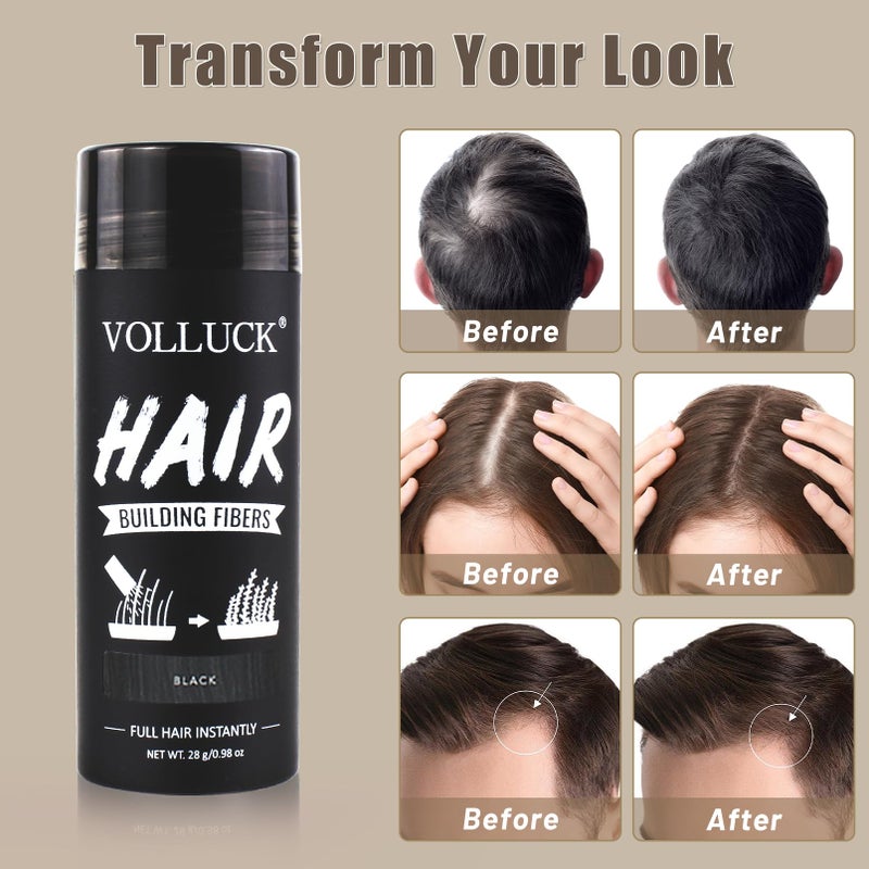 VOLLUCK Hair Fibers for Thinning Hair, Instant Coverage Hair Building Fibers for Women and men, Natural Hair Powder for Conceal Hair Loss 28 g (Black) - Image 2