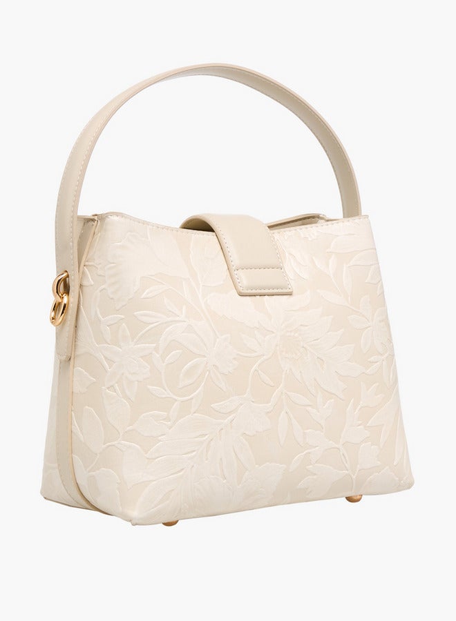 ELLE Floral Embossed Shoulder Bag with Button Closure - Image 4