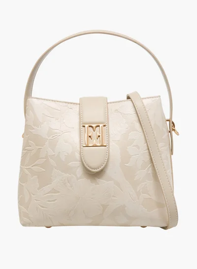 ELLE Floral Embossed Shoulder Bag with Button Closure