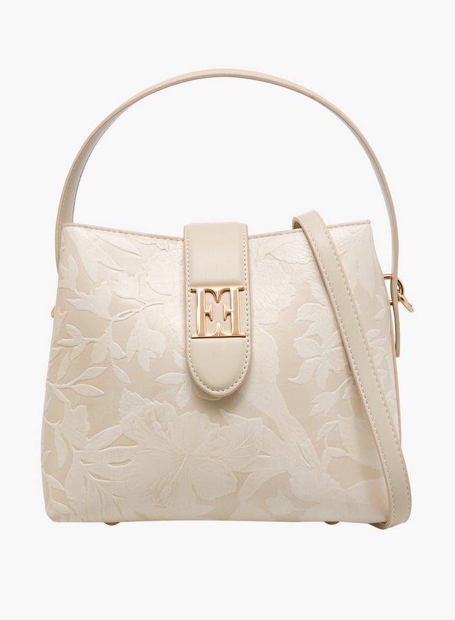 ELLE Floral Embossed Shoulder Bag with Button Closure - Image 1