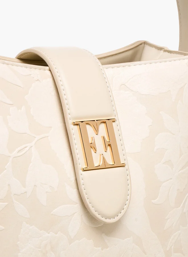 ايل Floral Embossed Shoulder Bag with Button Closure