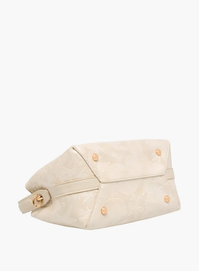 ايل Floral Embossed Shoulder Bag with Button Closure