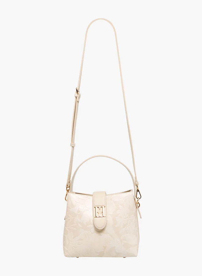 ايل Floral Embossed Shoulder Bag with Button Closure