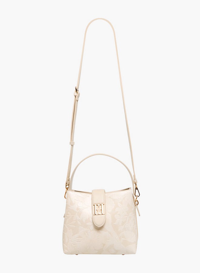 ELLE Floral Embossed Shoulder Bag with Button Closure - Image 3
