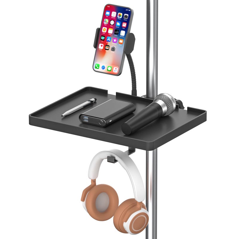 Chunxiao Functional Microphone Stand Tray with Adjustable Mic Stand Phone Holder - 8.7"x6.5" Mic Stand Tray Shelf Clamp-On Music Stand Accessory for Live Streaming Karaoke Recording - Image 1