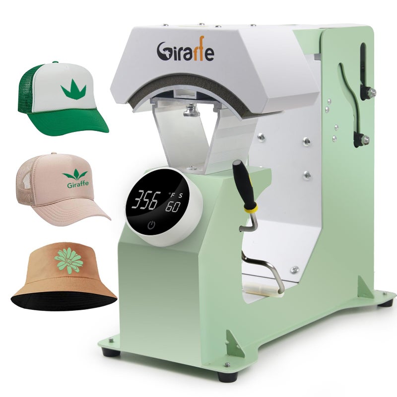 Giraffe Giraffe Auto Hat Heat Press Machine Automatic Hat Press Heat Machine for Caps TShirts Bags DIY Sublimation Hat Press Cap Press Auto Open  Release  Digital Press KnobStyle Control Panel Green 