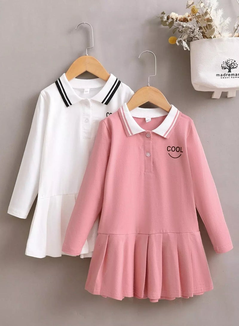 Toddler Girls 2pcs Letter Graphic Pleated Hem Dress 
