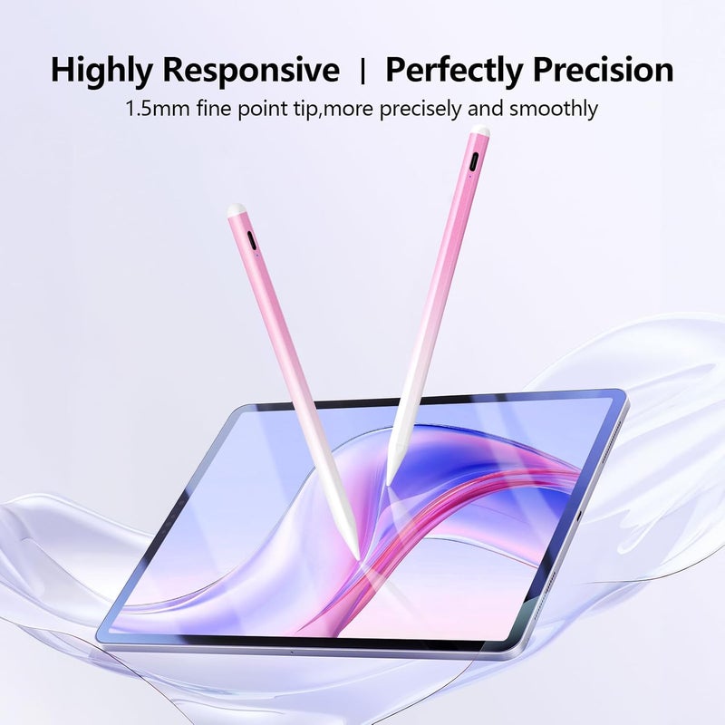 JAMJAKE Stylus Pen for iPad 6th-11th Generation-2X Fast Charge Active Pencil Compatible with 2018-2025 Apple iPad Pro 11"/12.9"/M4, iPad Air 3/4/5/M2/M3,iPad mini 5/6 Gen-Gradient White Pink - Image 2