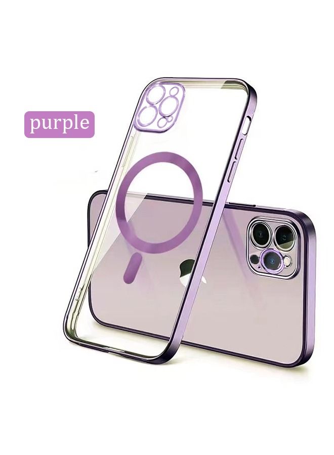 TEAM LUXURY iPhone 14 Pro Max Magnetic Case Support MagSafe Charger Wireless Anti-Scratch Shockproof Clear Four Corner Cushion Screen Protector Anti-Dropping Full Body Protection Cover Purple  - Image 2
