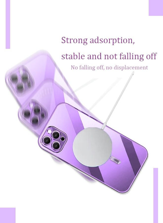 TEAM LUXURY iPhone 14 Pro Max Magnetic Case Support MagSafe Charger Wireless Anti-Scratch Shockproof Clear Four Corner Cushion Screen Protector Anti-Dropping Full Body Protection Cover Purple  - Image 4