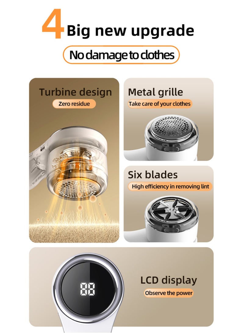 Aurafly Lint Shavers, Rechargeable Fabric Shaver with Digital Display, Sweater Shaver with 6-Leaf Blades and Safety Lock, Defuzzer Remove Fuzz, Pills from Clothes, Furniture, Sofa, Blanket - Image 4