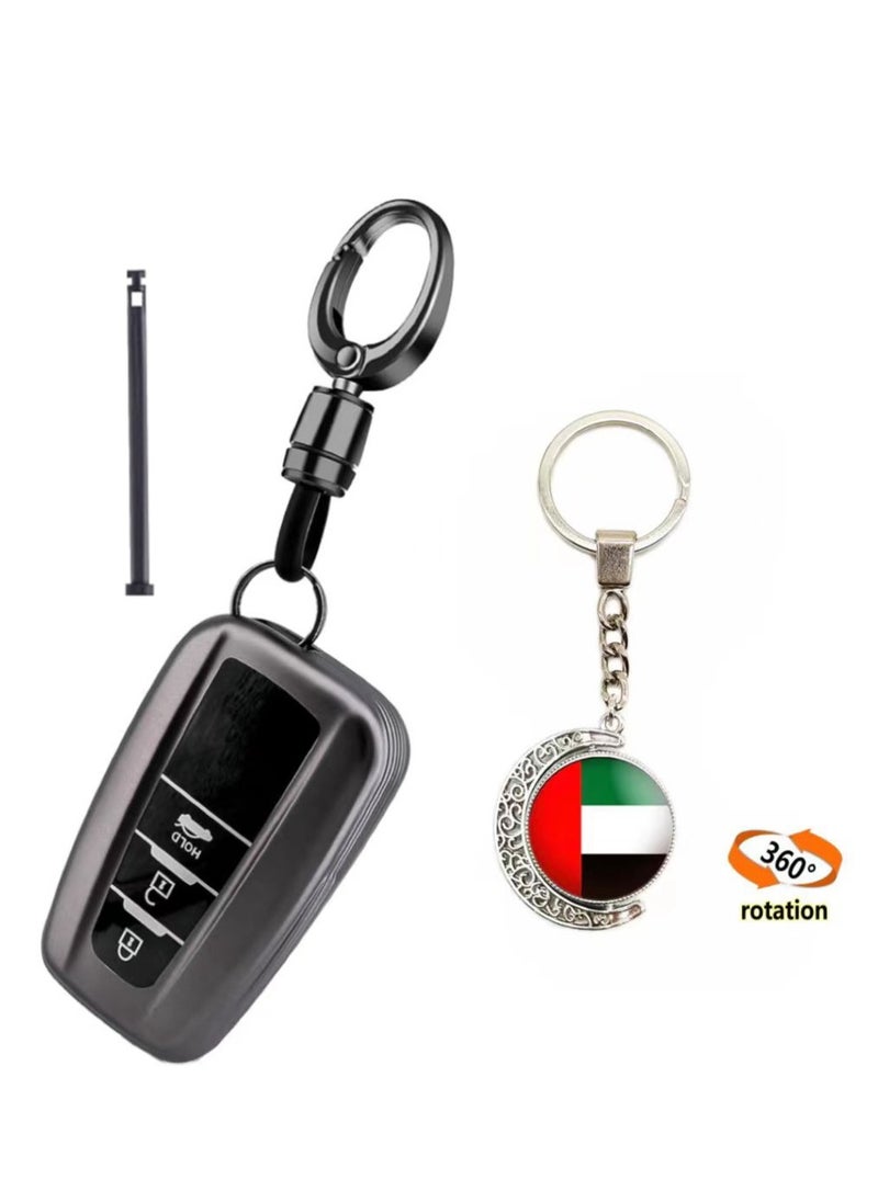 OUYoo OUYoo for Toyota Key Fob Cover with Toyota Keychain, Car Key Fob Case Compatible with Toyota 2018-2024 Camry RAV4 Highlander Avalon C-HR Prius Corolla GT86 Metallic Gray，With UAE flag keychain.  - Image 1